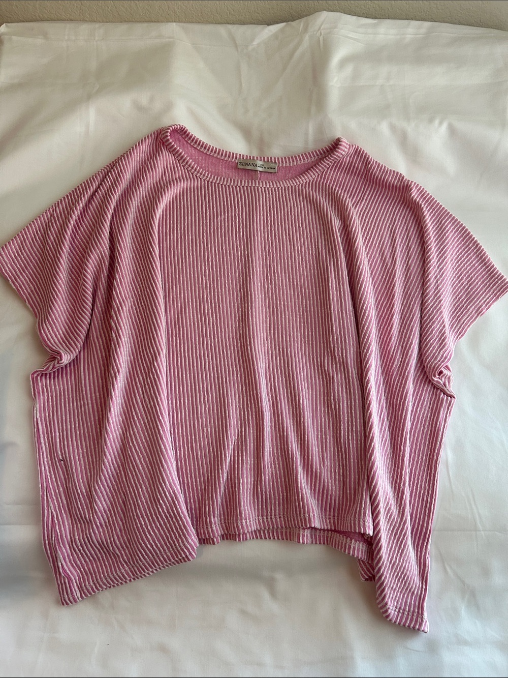 Zenana Pink Ribbed Short Sleeve Boxy Knit Top